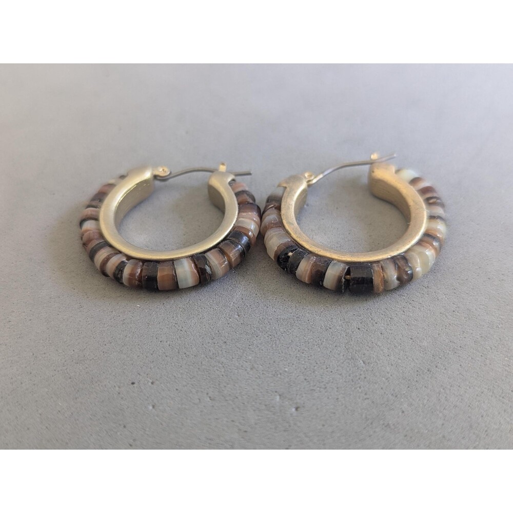 Vintage Shell Heishi Hoop Earrings – Earth Tone Coastal Boho Jewelry